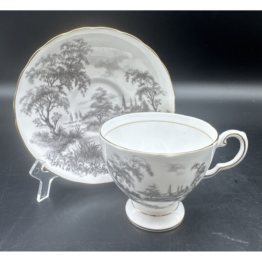 Tuscan BLACK & WHITE Countryside Fine Bone China‎ Tea Cup & Saucer England